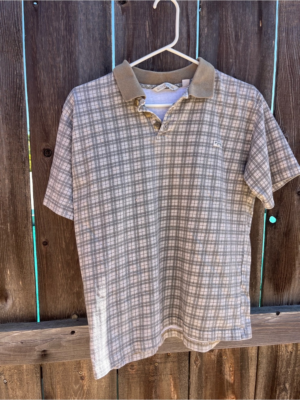 Vintage quicksilver Men's Plaid Polo in Beige and Gray